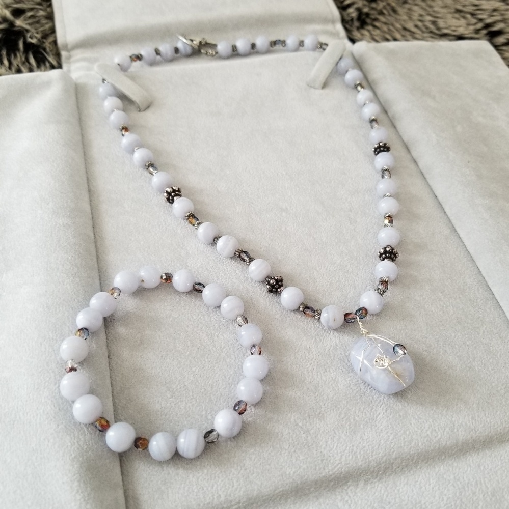 Handmade Wire Wrapped Beaded Necklace Bracelet Set